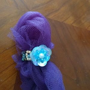 Blue Sequin Flower Ring